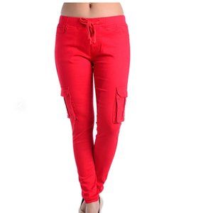 American Bazi - NWT - WOMEN'S SOLID SKINNY CARGO JOGGER PANTS in RED - Size 3XL